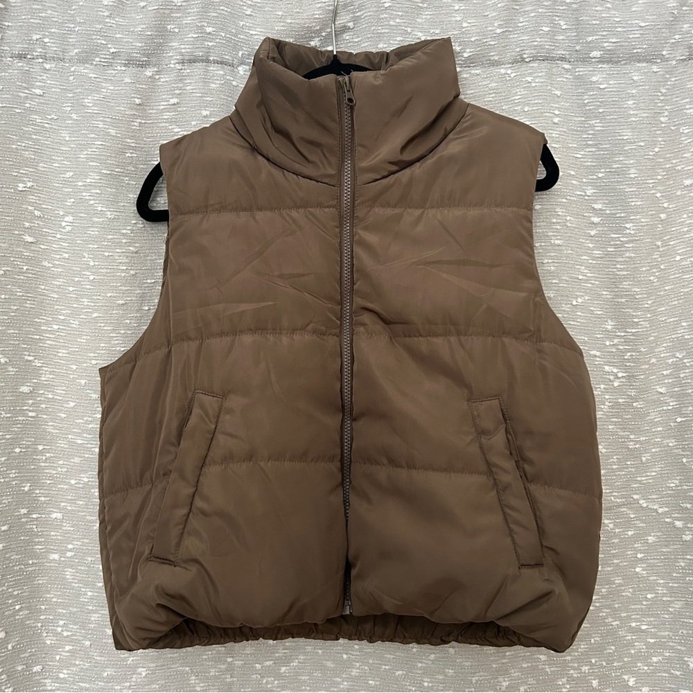 Automet Cropped Puffer Vest Brown Size M